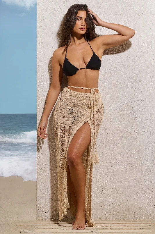 Relaxed Style Havana | Sand Crochet Wrap Maxi Skirt