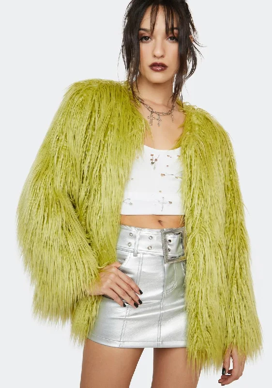 Wardrobe Refresh Wild Lime Faux Fur Jacket