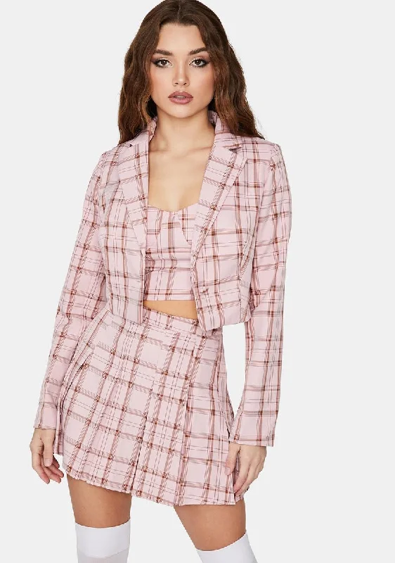 Seasonal Fashion Blush Passion First Plaid Blazer