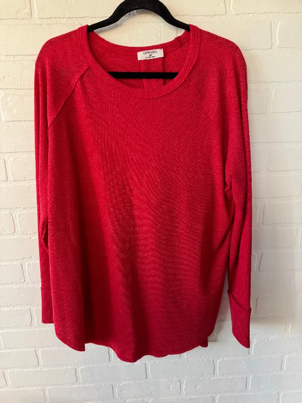 Top Long Sleeve By Zenana Outfitters In Red, Size: 1x