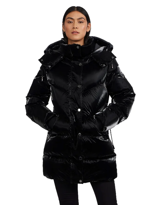 Valentine's Special Pajar Women’s Estelle Mixed Chevron Quilted Puffer with Detachable Hood