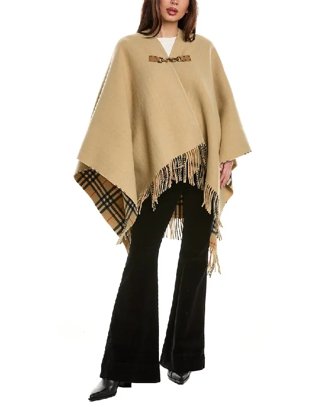 Parisian Effortless Chic Style Burberry Check Wool & Leather Cape