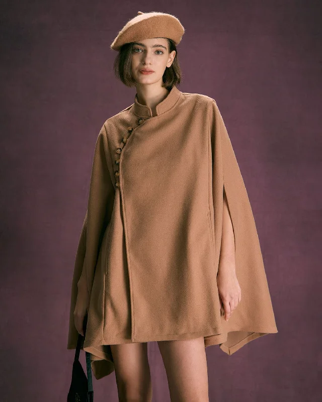 New In This Season The Khaki Stand Collared Button Up Cape