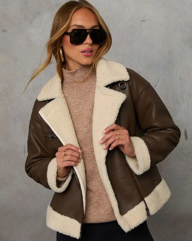 Chic Style Rochester Leather Sherpa Trim Coat