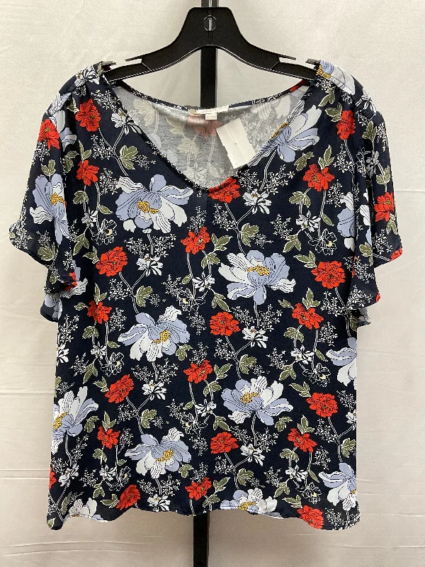 Floral Print Top Short Sleeve Loft, Size Xl