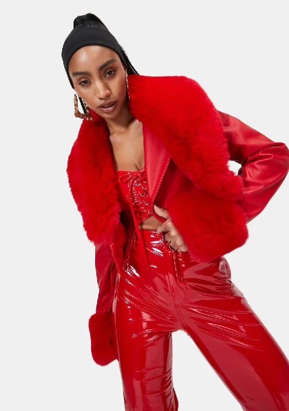 Limited Time Flash Sale Red Giselle Faux Fur Coat