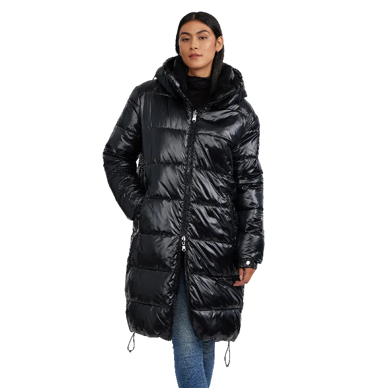 Elegant Style Pajar Women’s Alsephina Channel Quilted Reversible Puffer with Detachable Hood