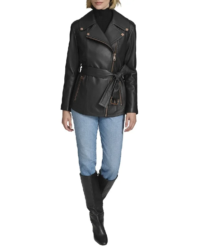 Clearance Event Andrew Marc Black Label Delphine Belted Leather Moto Jacket