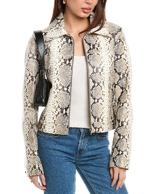 Luxury Fashion for Women Michael Kors Zip Front Python-Embossed Leather Jacket