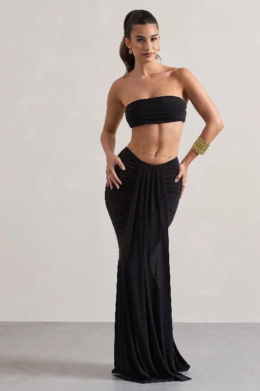 Bold Fashion Vitality | Black Ruched Drape Maxi Skirt