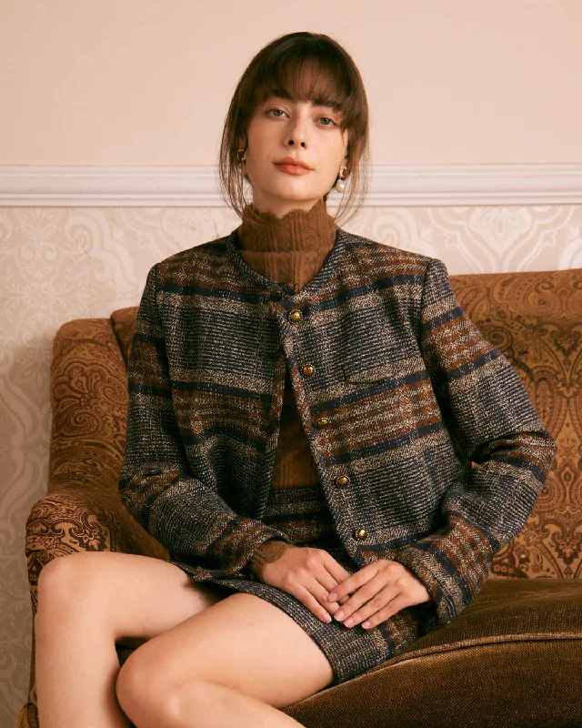 Playful Elegance The Brown Striped Single Breasted Jacket