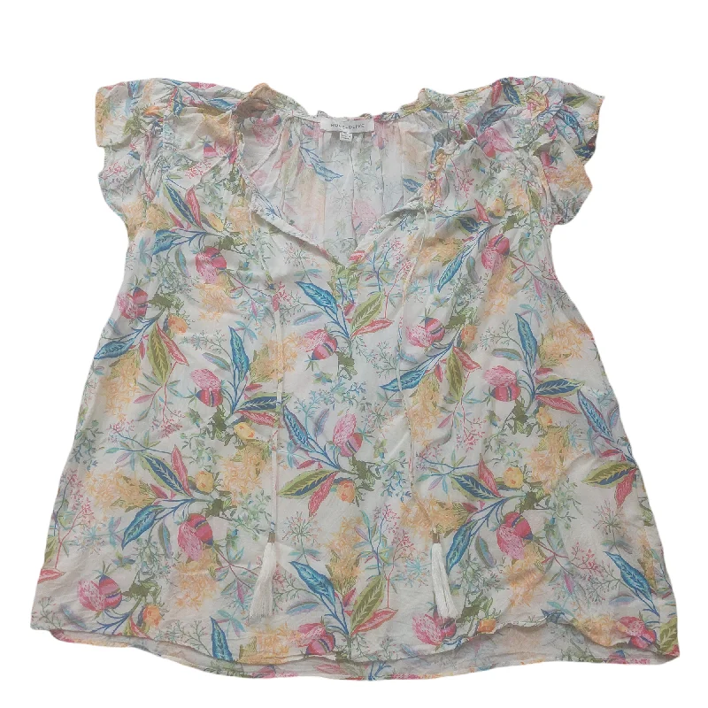 Floral Print Top Short Sleeve Rose And Olive, Size Xl