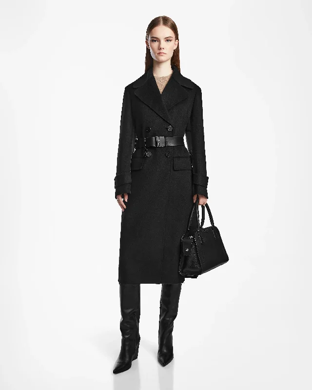 Stylish Looks IVE WOMEN'S BELTED WOOL COAT WITH QUILTED PUFFER BACK