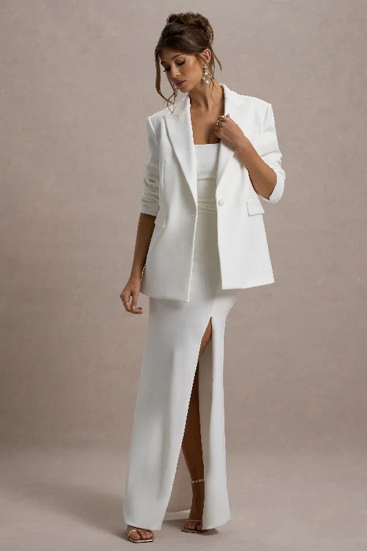 Style Upgrade Urban | White Plunge-Neck Boxy Oversized Blazer