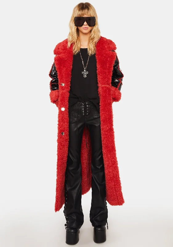 Exquisite Craftsmanship Lauder Red Shearling Coat