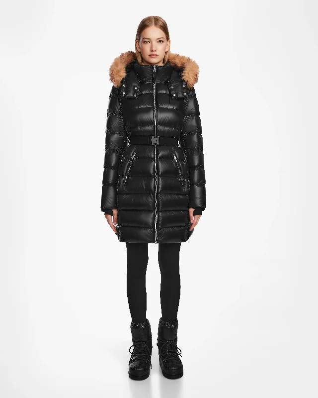 Luxe Women's Apparel LILITH WOMEN'S GLOSSY QUILTED DOWN PUFEFR WITH FAUX FUR