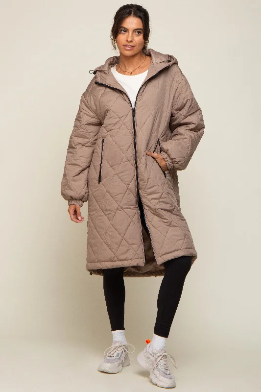 Must-Have Styles Light Taupe Quilted Long Puffer Jacket