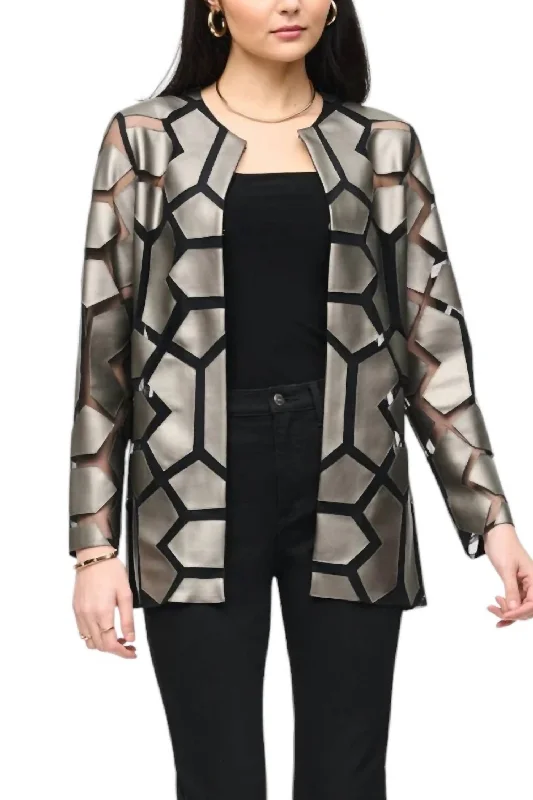 Designer Wear On Sale Laser-Cut With Mesh Jacket In Grey / Black