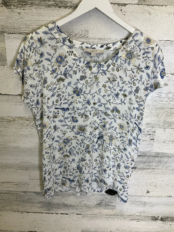 Blue & Cream Top Short Sleeve Loft, Size S