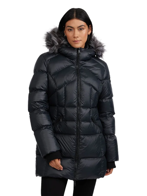 Comfort First Women's Fashion Pajar Women’s Ares Fixed Hood Puffer with Fixed Bib