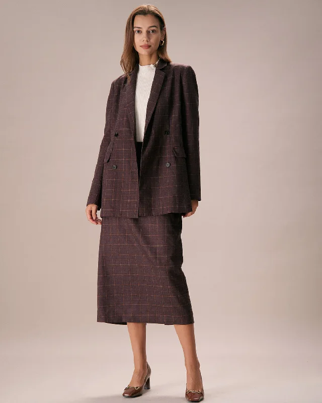 Wardrobe Update The Coffee Lapel Double Breasted Plaid Blazer