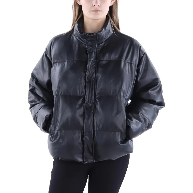 Premium Style Womens Faux Leather Puffer Jacket