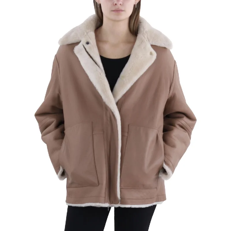 Classic Timeless Elegant Style Womens Shearling Midi Walker Coat