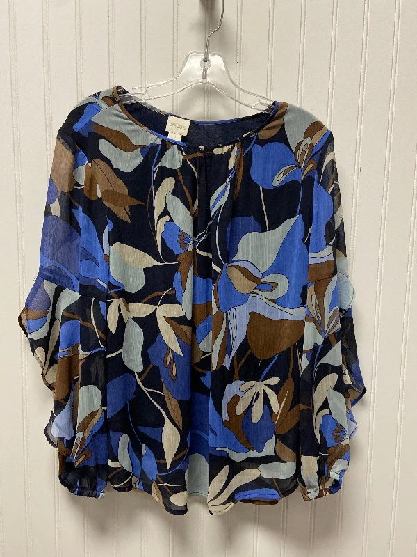 Top Long Sleeve By Chicos In Blue & Brown, Size: Lp