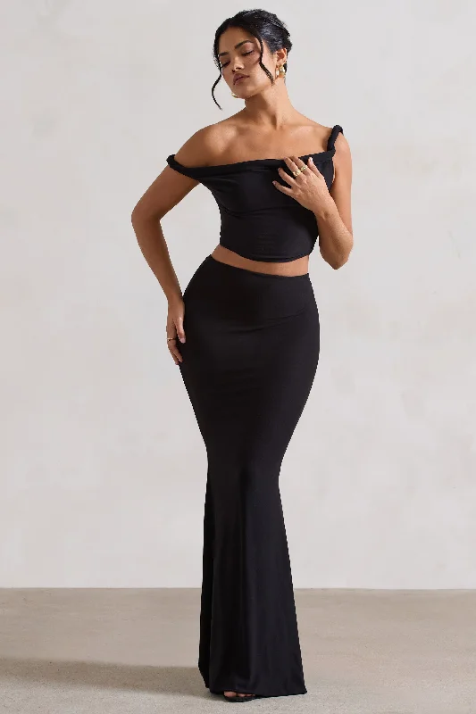 Contemporary Chic Neve | Black Gathered Maxi Skirt