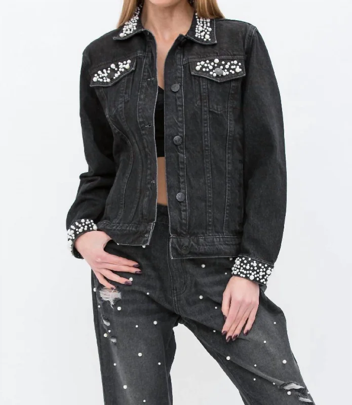 Contemporary Chic Pearl Embellished Jacket In Black