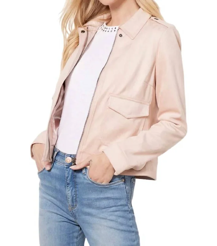 Chic Sophistication Alena Hidden Zipper Trucker Jacket In Powder Pink