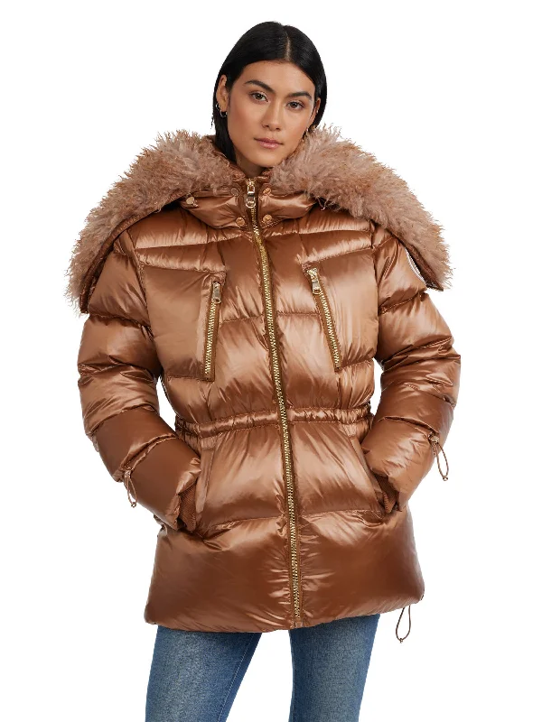 Chic Wardrobe Essentials Pajar Women's Electra Mid Puffer with Detachable Sherpa Lined Split Hood