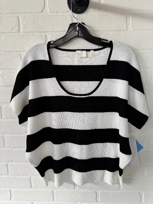 Sweater Short Sleeve By Cyrus Knits In Black & White, Size: M