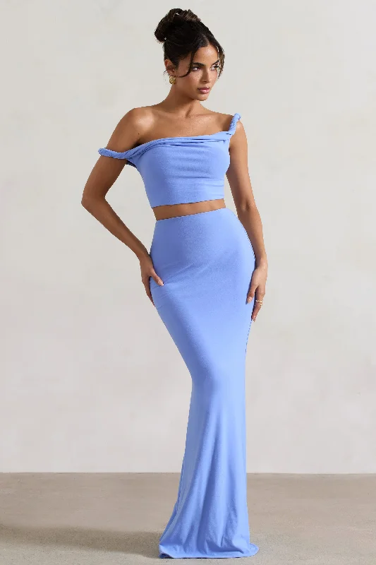 Polished Finish Neve | Blue Gathered Maxi Skirt