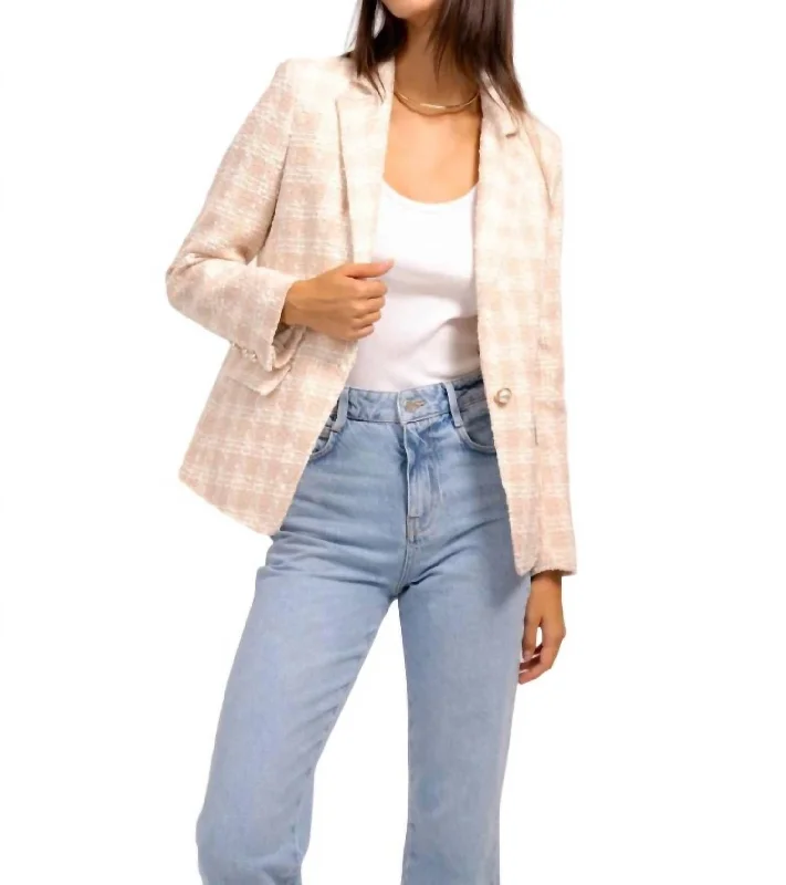 Trendy Women's Wear Collection Jasper Patched Tweed Blazer In Baby Pink