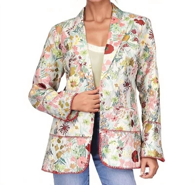 Elevated Style Lusha Jaquard Blazer In White Multi