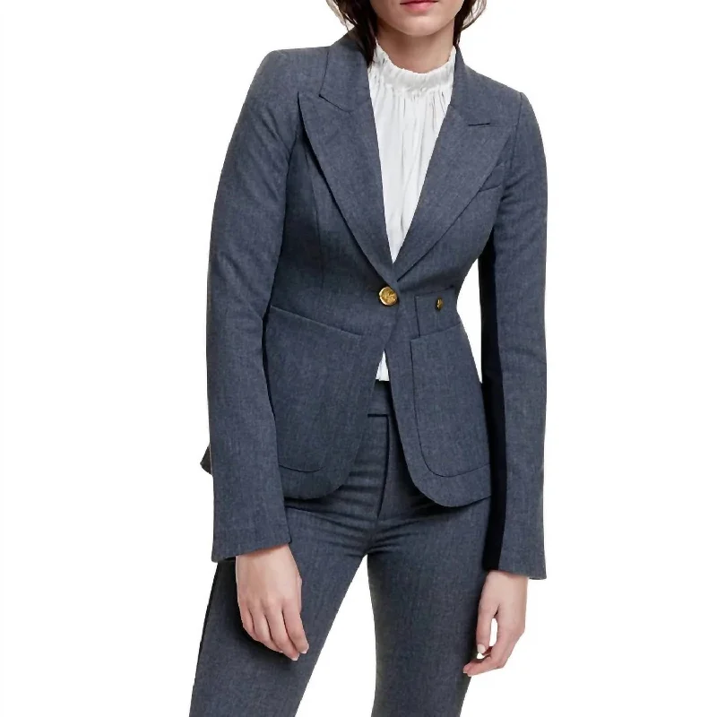 Effortless Grace Patch Pocket Tux Stripe Blazer In Charcoal/black