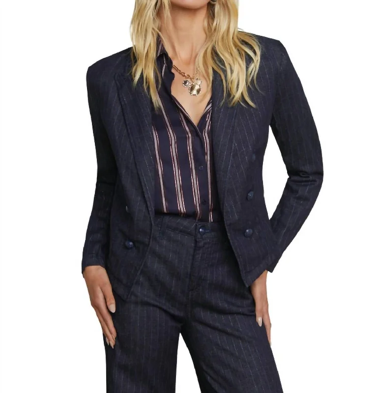 Flowing Silhouette Wayne Open Front Blazer In Indigo/ Blue Glitter