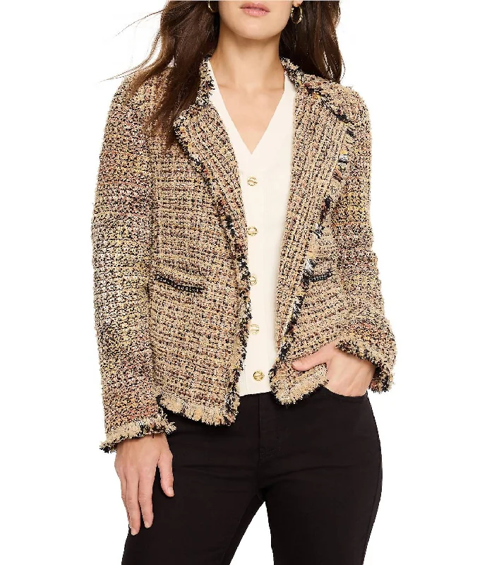 Classic Appeal Chain Trim Fringe Mix Knit Jacket In Neutral Mix