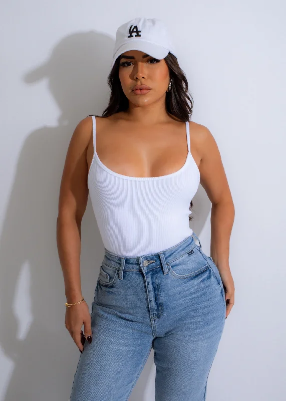 Mother's Day Special Caught In The Drama Ribbed Bodysuit White