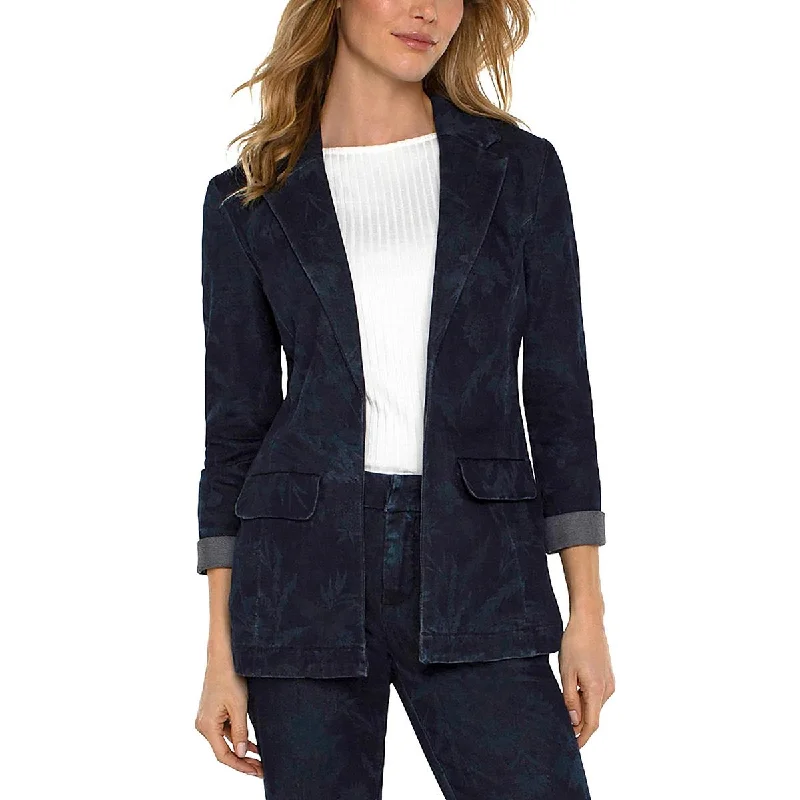 Chic And Trendy Womens Printed Denim Open-Front Blazer