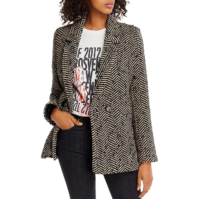 Disco - Inspired Retro Dance Look Womens Herringbone Long Sleeve One-Button Blazer