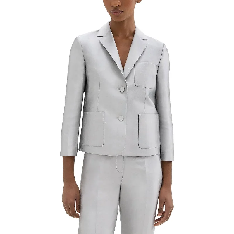 Special Offer For You Womens Metallic Pocketed Two-Button Blazer