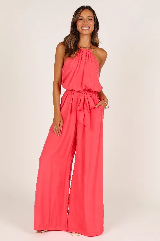 Trendy Aesthetics Dionne Halter Jumpsuit - Flamingo