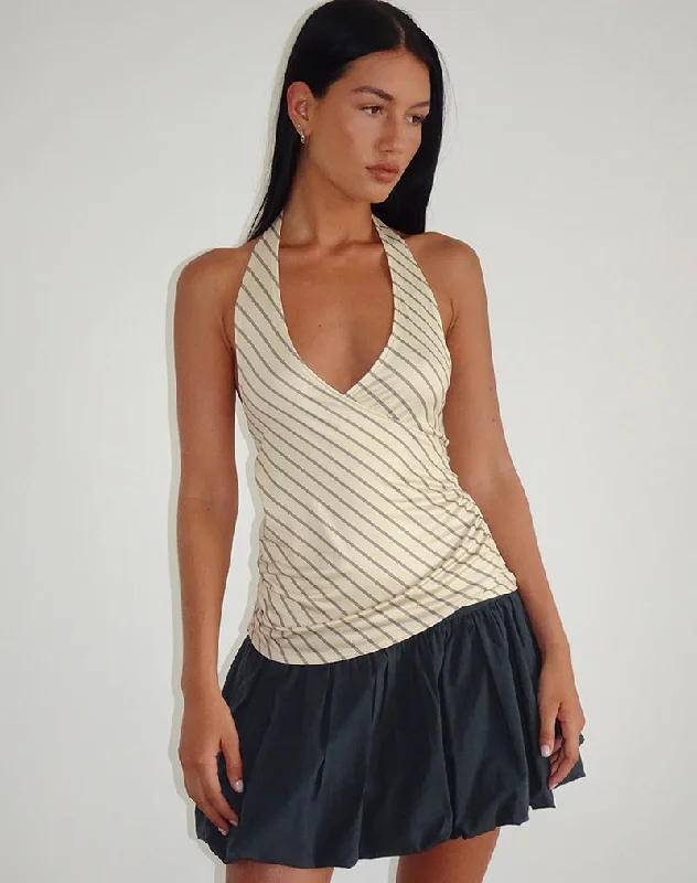 Final Sale Fayez Slinky Top in Yellow Diagonal Stripe