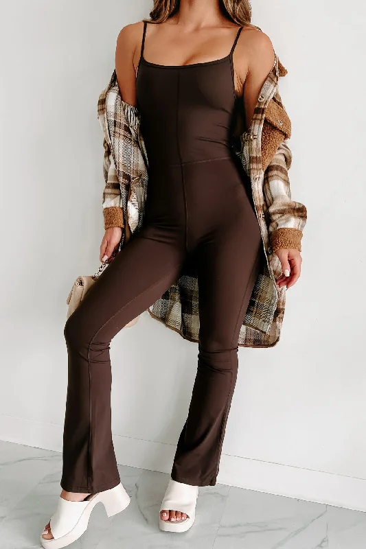 Fashion Essentials Roaming The City Flared Leg Cami Jumpsuit (Dark Chocolate)