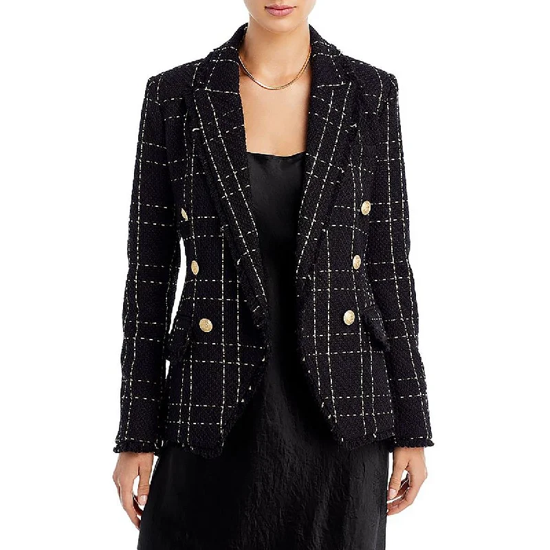 Fashion-Forward Kenzie Womens Tweed Fringe One-Button Blazer