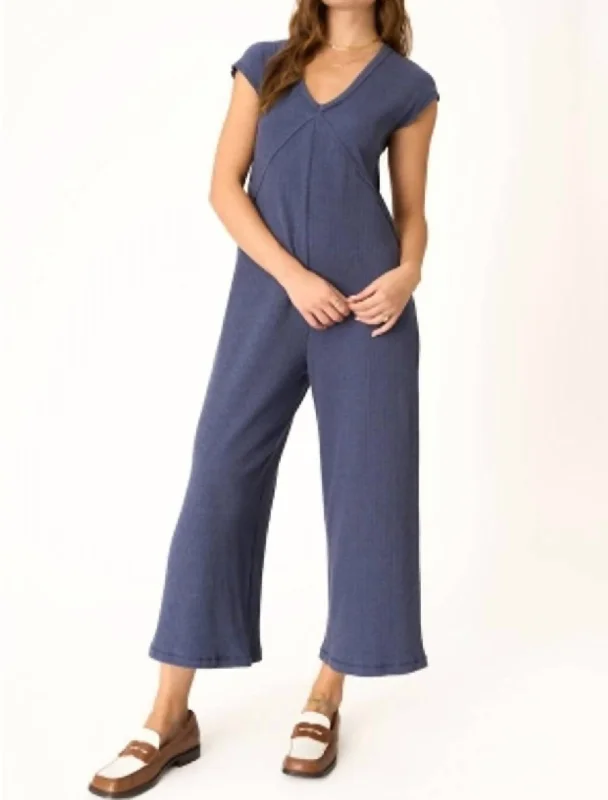 Hot Styles See Me Seamed Pointelle Jumpsuit In Navy Bliss