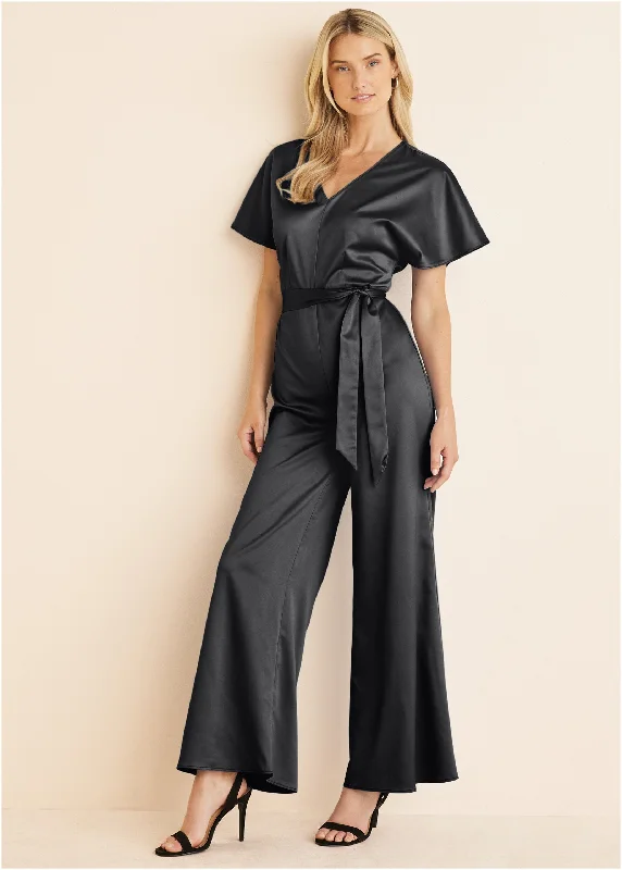 Athleisure Wear Special Offer Flutter Sleeve Jumpsuit - Black