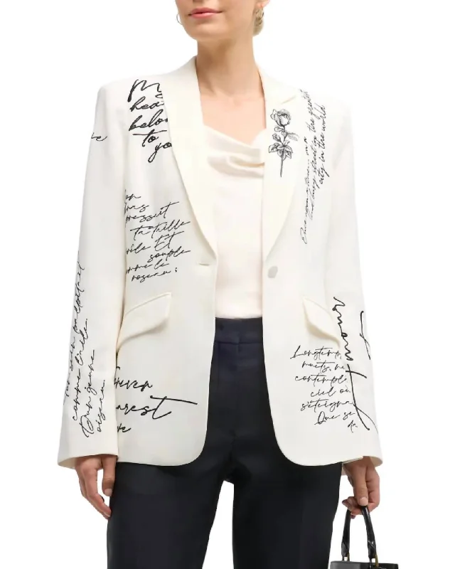 Dreamy Aesthetic Mon Amour Embroidered Cheyenne Blazer In Ivory/black